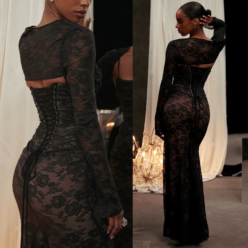 HOUSE OF CB 'Artemis' Black Lace Maxi Dress NWOT size M - Picture 4 of 9